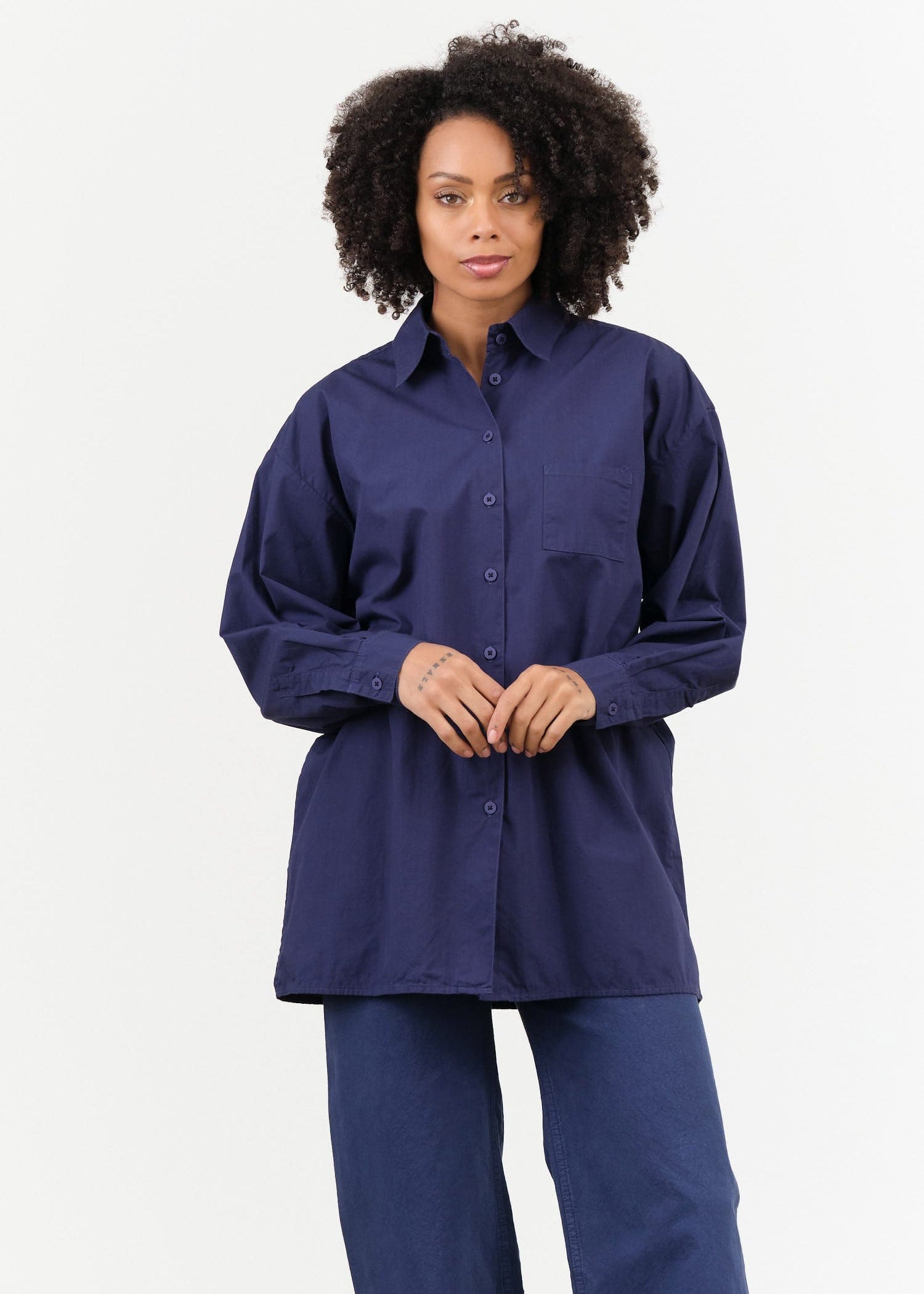 Jesse Kamm Apparel Womens Blouses Painter Shirt in Bill Cunningham Blue Bill Cunningham Blue / XS/S