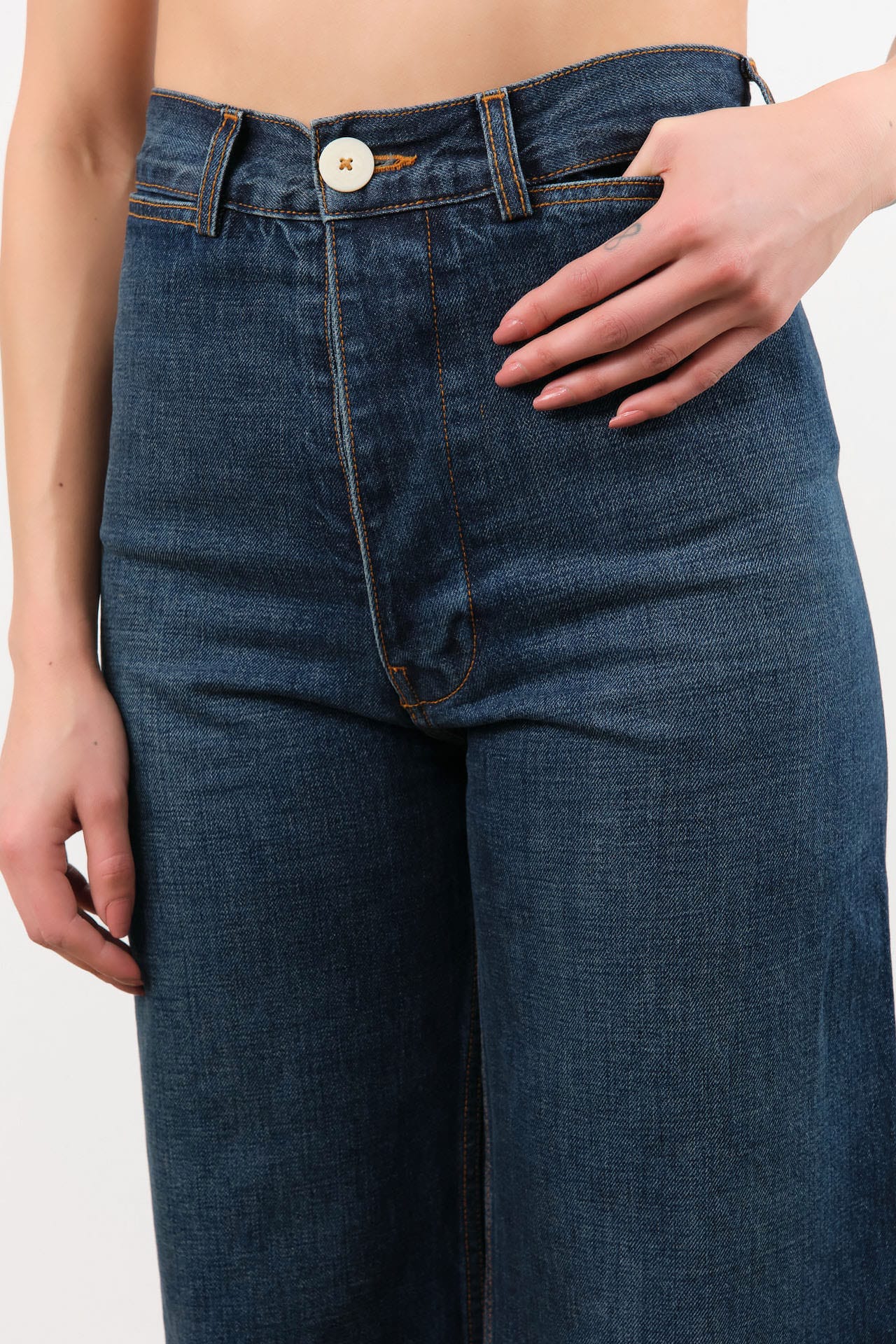 Jesse Kamm Apparel Womens Denim Sailor Pant in Medium Roast