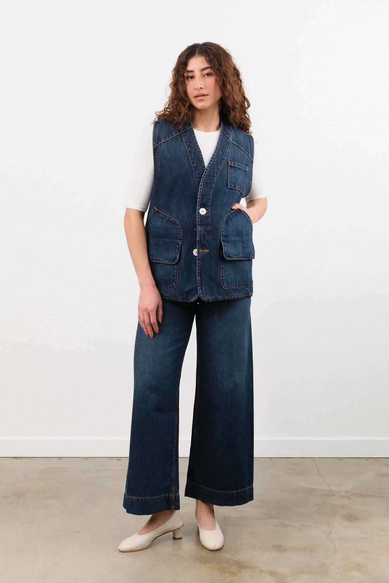 Jesse Kamm Apparel Womens Denim Sailor Pant in Medium Roast