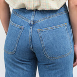 Rear pocket view of The 225 in Cowboy Blue Denim