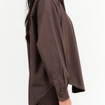 Jesse Kamm Designer Brand Oversized Button Up Alberta Shirt in Raisin Purple Brown