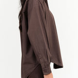 Jesse Kamm Designer Brand Oversized Button Up Alberta Shirt in Raisin Purple Brown