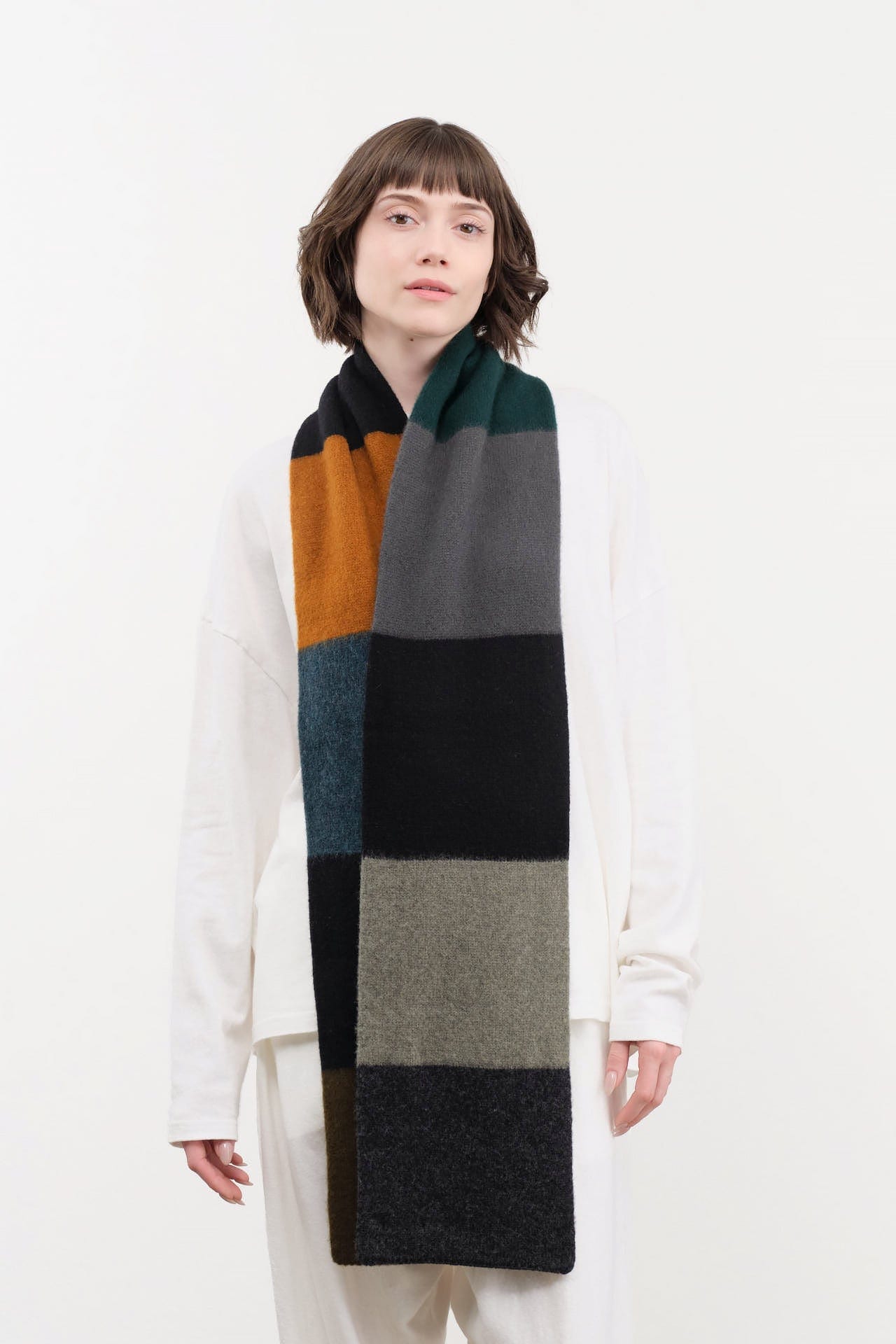 Jo Gordon Accessories Scarves Brushed Colourblock Scarf in Dark Dark / One Size