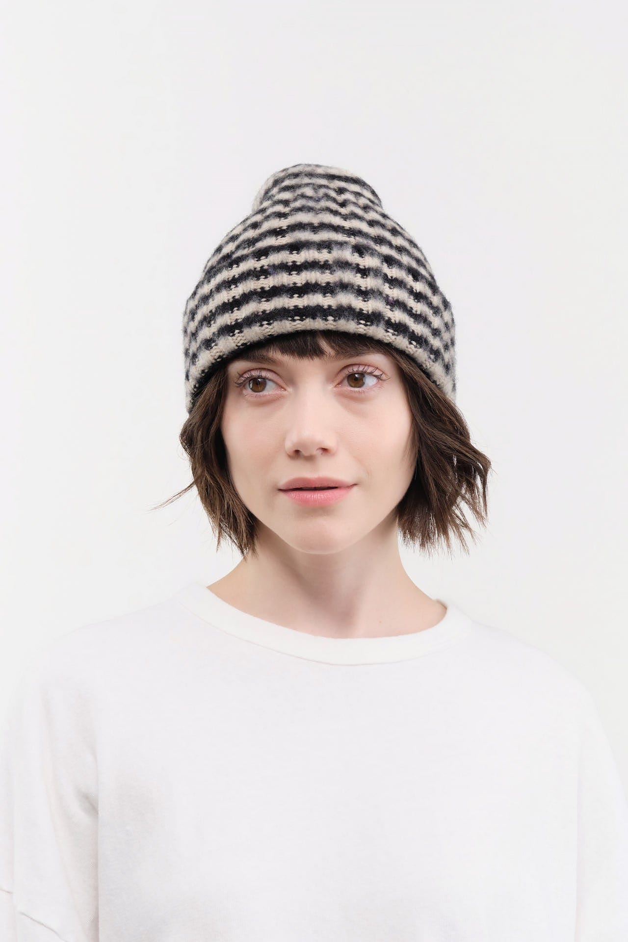 Jo Gordon Accessories Hats Brushed Narrow Stripe Hat in Black & Oatmeal Black & Oatmeal / One Size