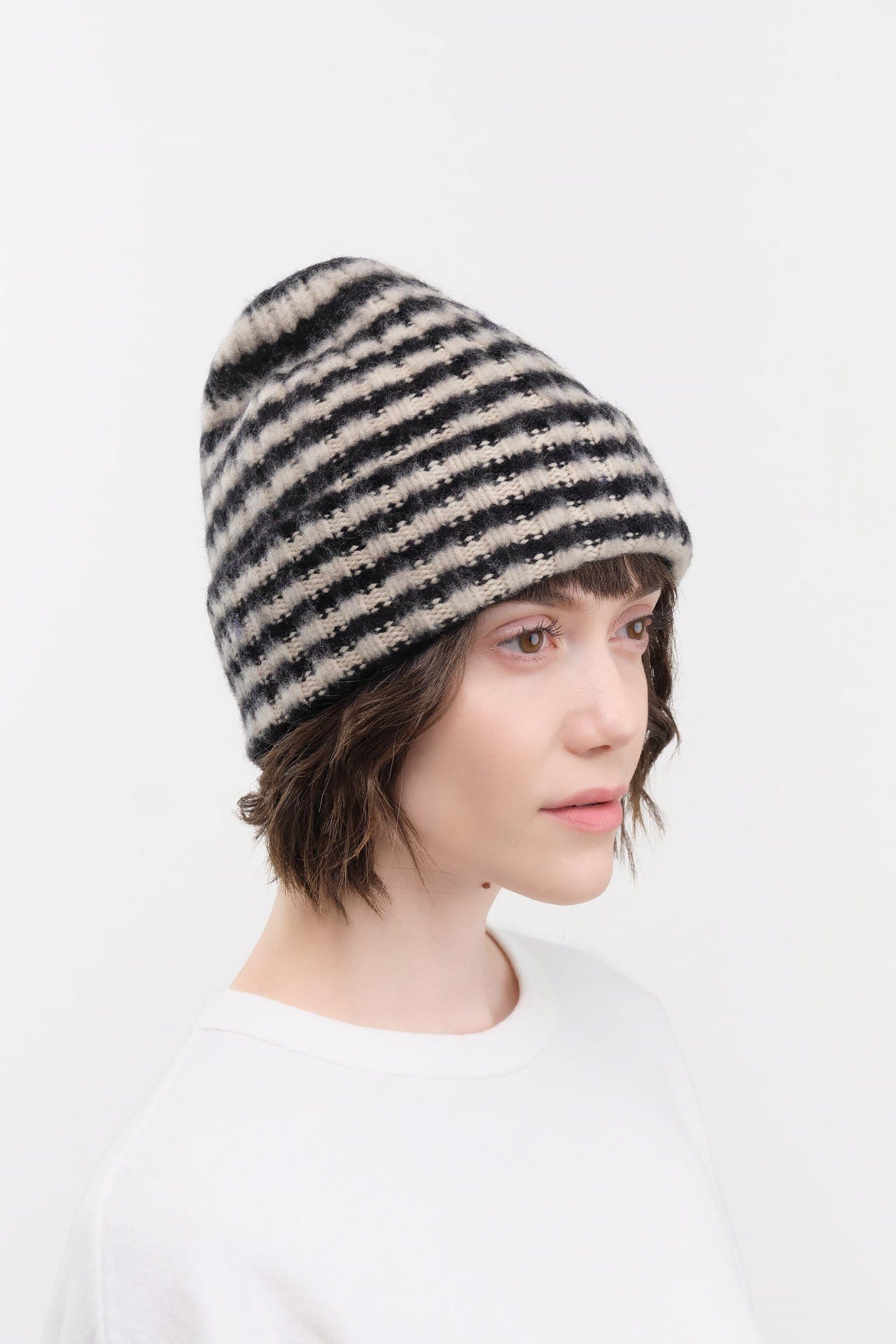 Jo Gordon Accessories Hats Brushed Narrow Stripe Hat in Black & Oatmeal Black & Oatmeal / One Size