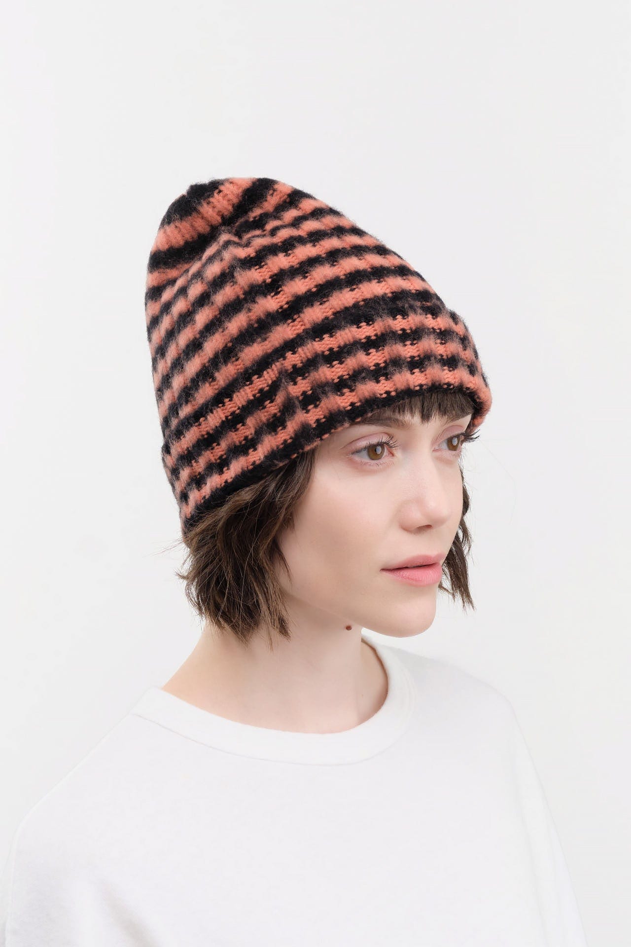 Jo Gordon Accessories Hats Brushed Narrow Stripe Hat in Black & Plaster Black & Plaster / One Size