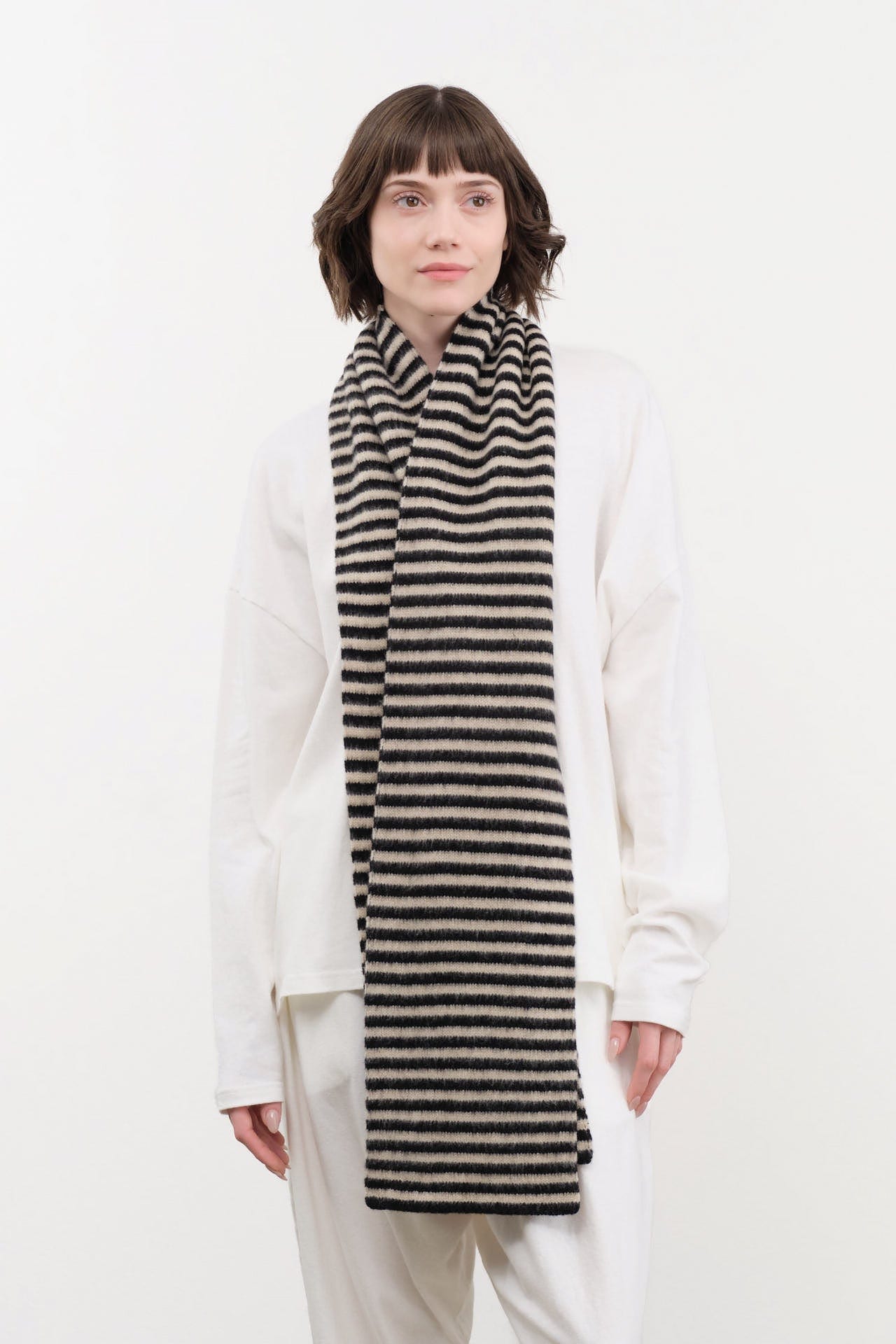 Jo Gordon Accessories Scarves Brushed Narrow Stripe Scarf Black & Oatmeal / One Size
