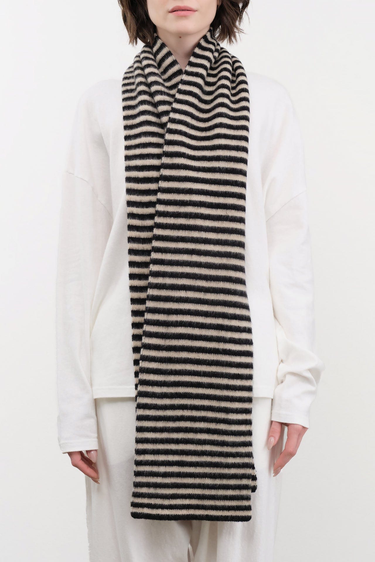 Jo Gordon Accessories Scarves Brushed Narrow Stripe Scarf Black & Oatmeal / One Size