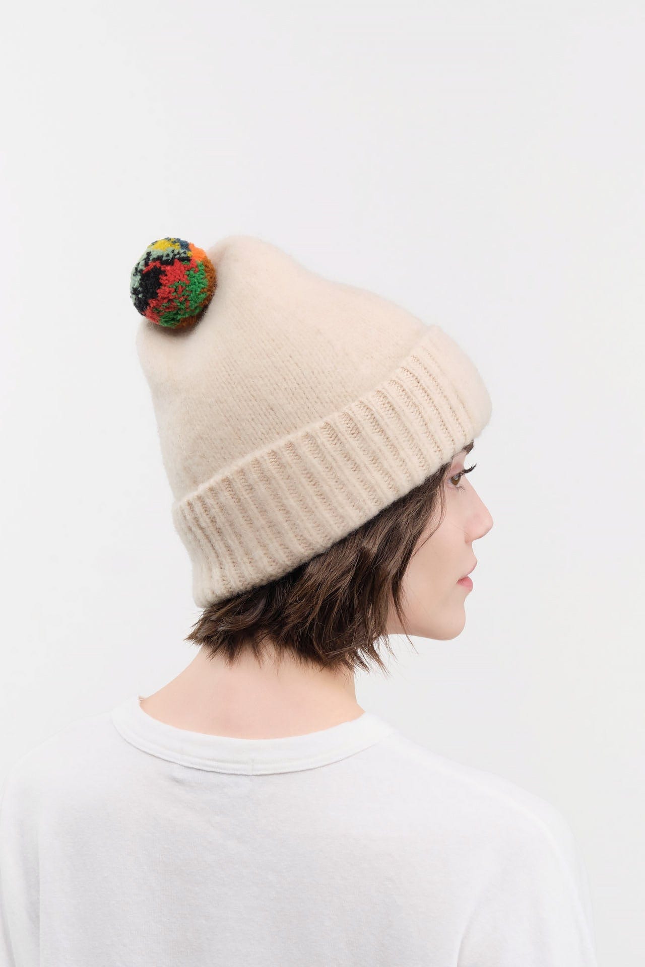 Jo Gordon Accessories Hats Brushed Plain Hat Stripe Pompom Oatmeal / One Size