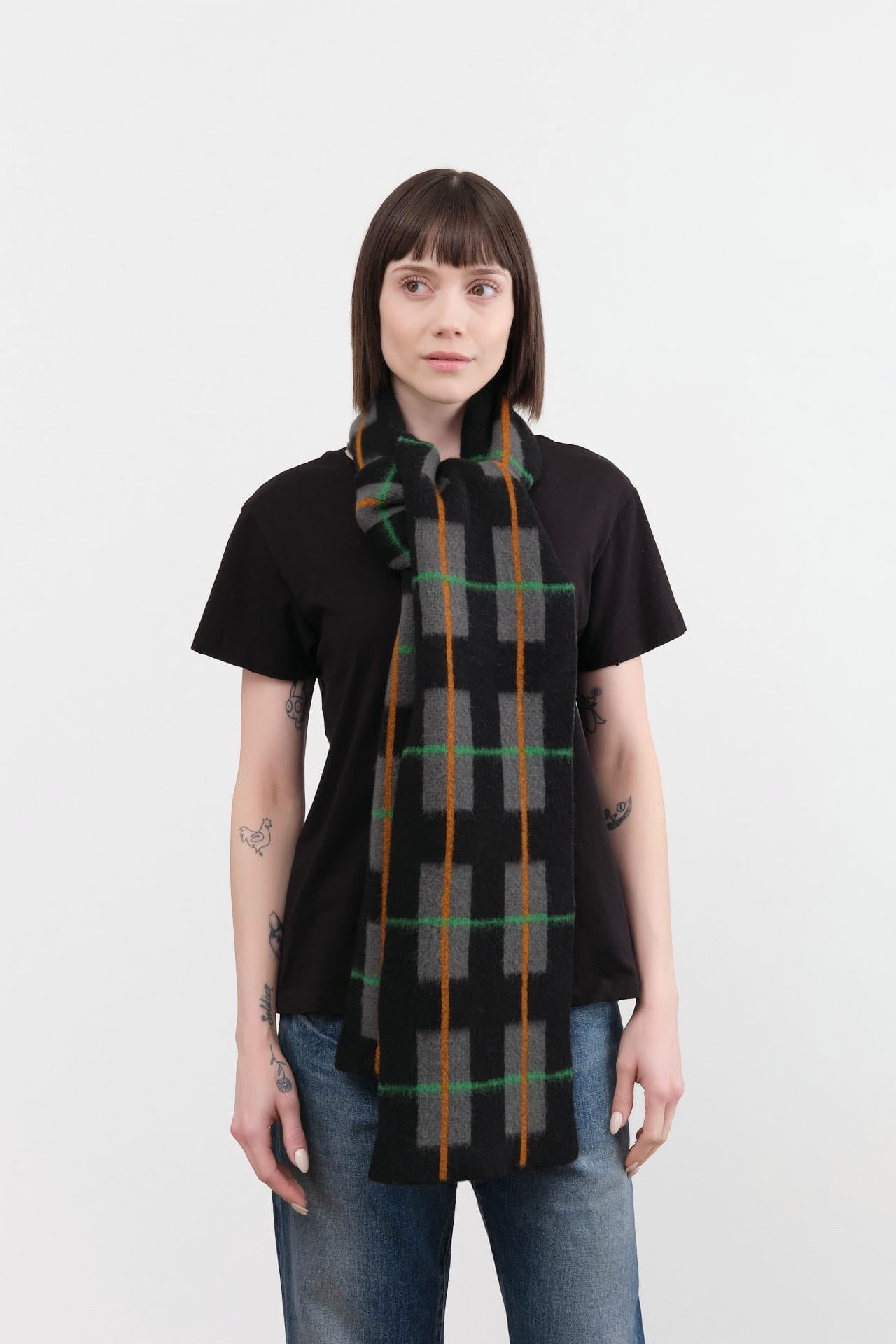 Jo Gordon Accessories Scarves Brushed Tartan Scarf in Black Black