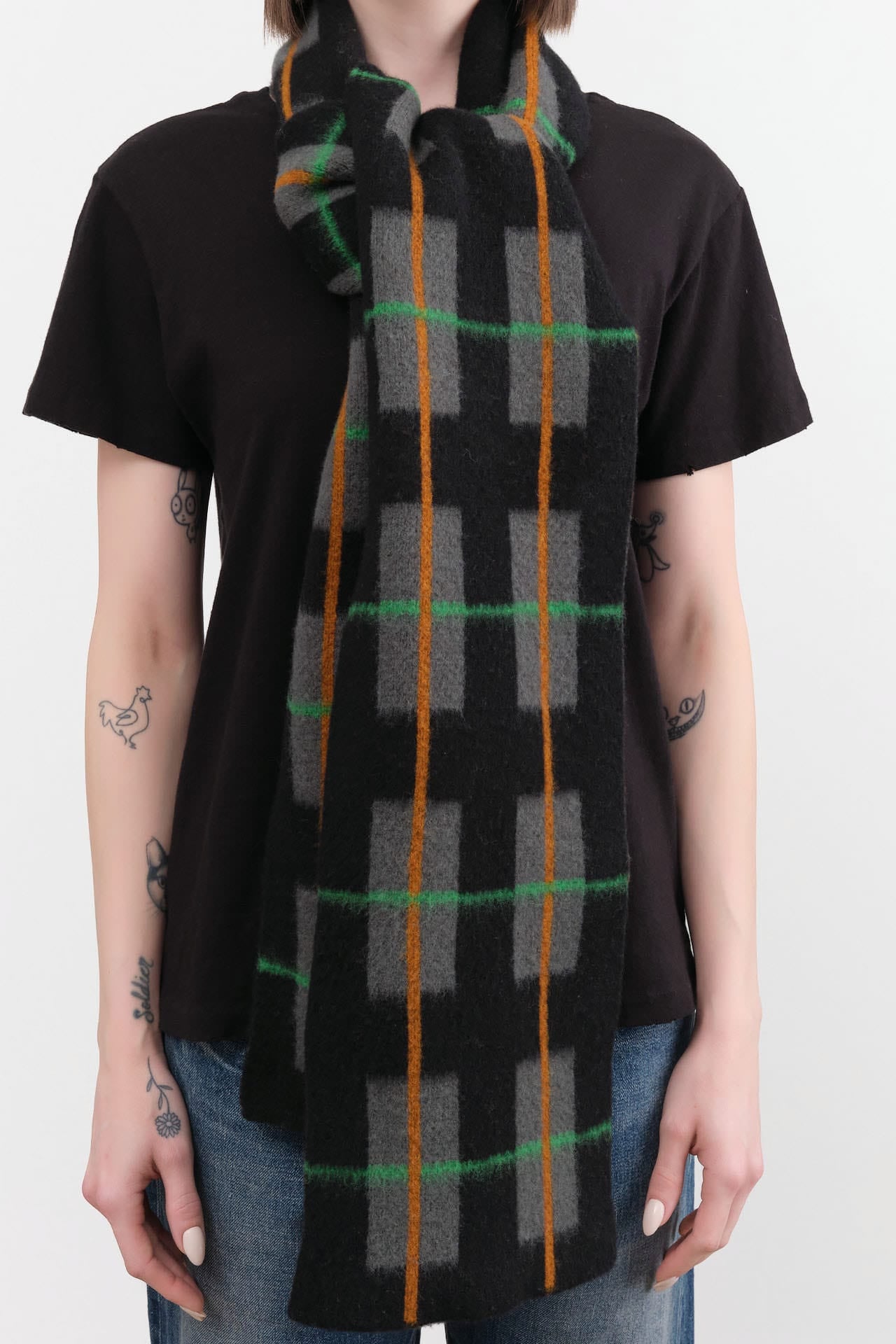 Jo Gordon Accessories Scarves Brushed Tartan Scarf in Black Black