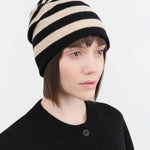 Jo Gordon Accessories Hats Fine Knit Stripe Hat in Oatmeal Oatmeal