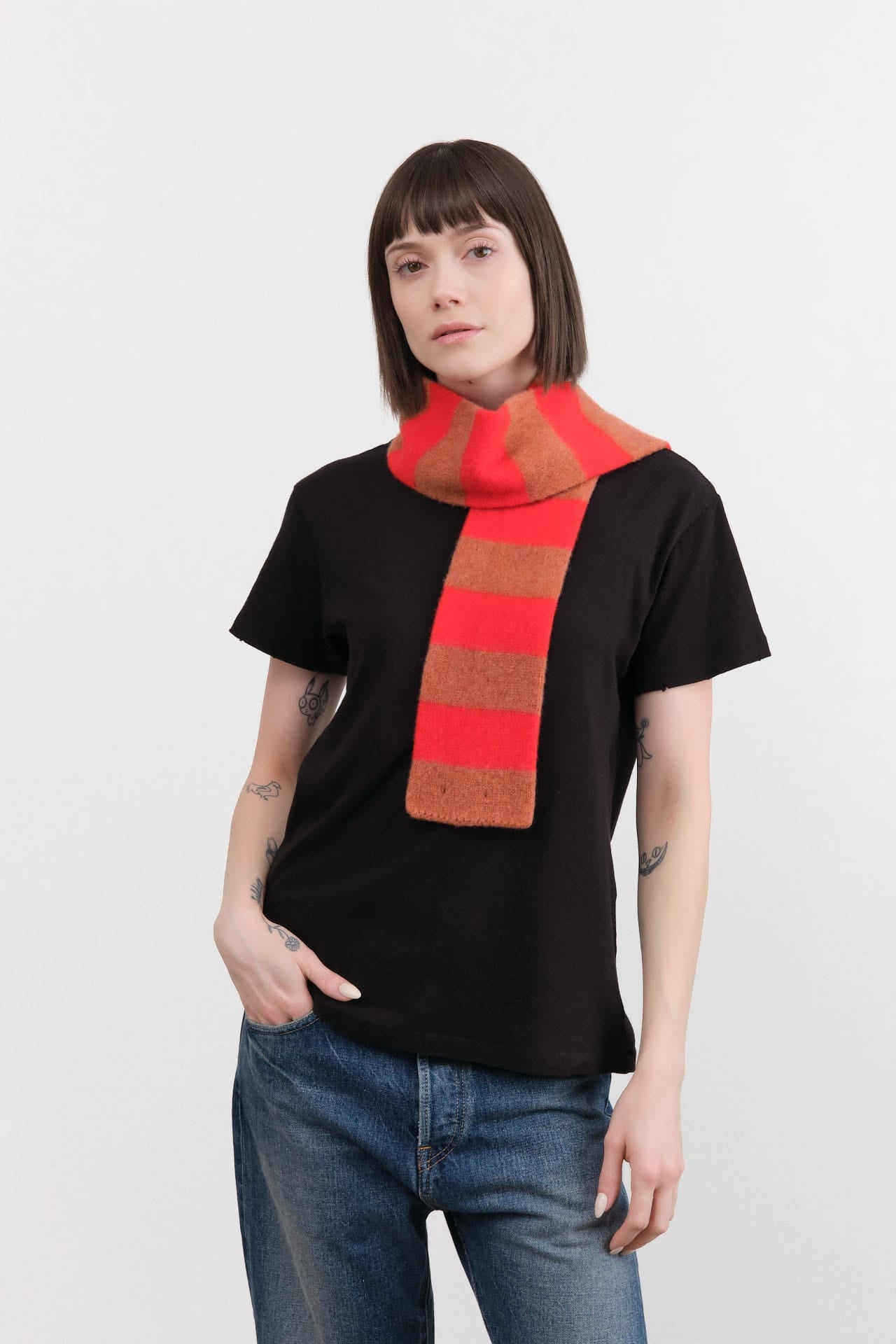 Jo Gordon Accessories Scarves Small Brushed Stripe Scarf in Poppy Poppy