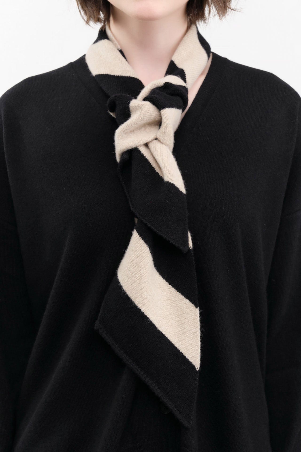 Jo Gordon Accessories Scarves Small Diagonal Stripe Scarf in Black & Oatmeal Black & Oatmeal / One Size