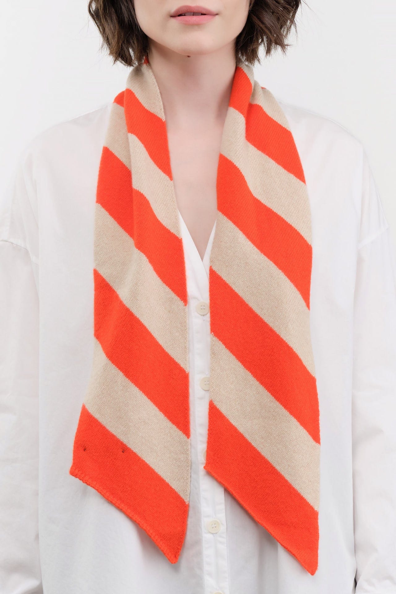 Jo Gordon Accessories Scarves Small Diagonal Stripe Scarf in Orange & Oatmeal Orange & Oatmeal / One Size
