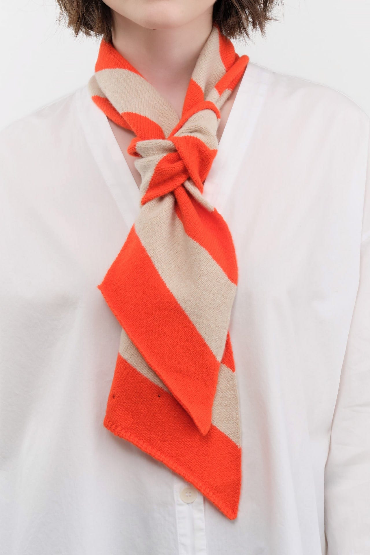 Jo Gordon Accessories Scarves Small Diagonal Stripe Scarf in Orange & Oatmeal Orange & Oatmeal / One Size