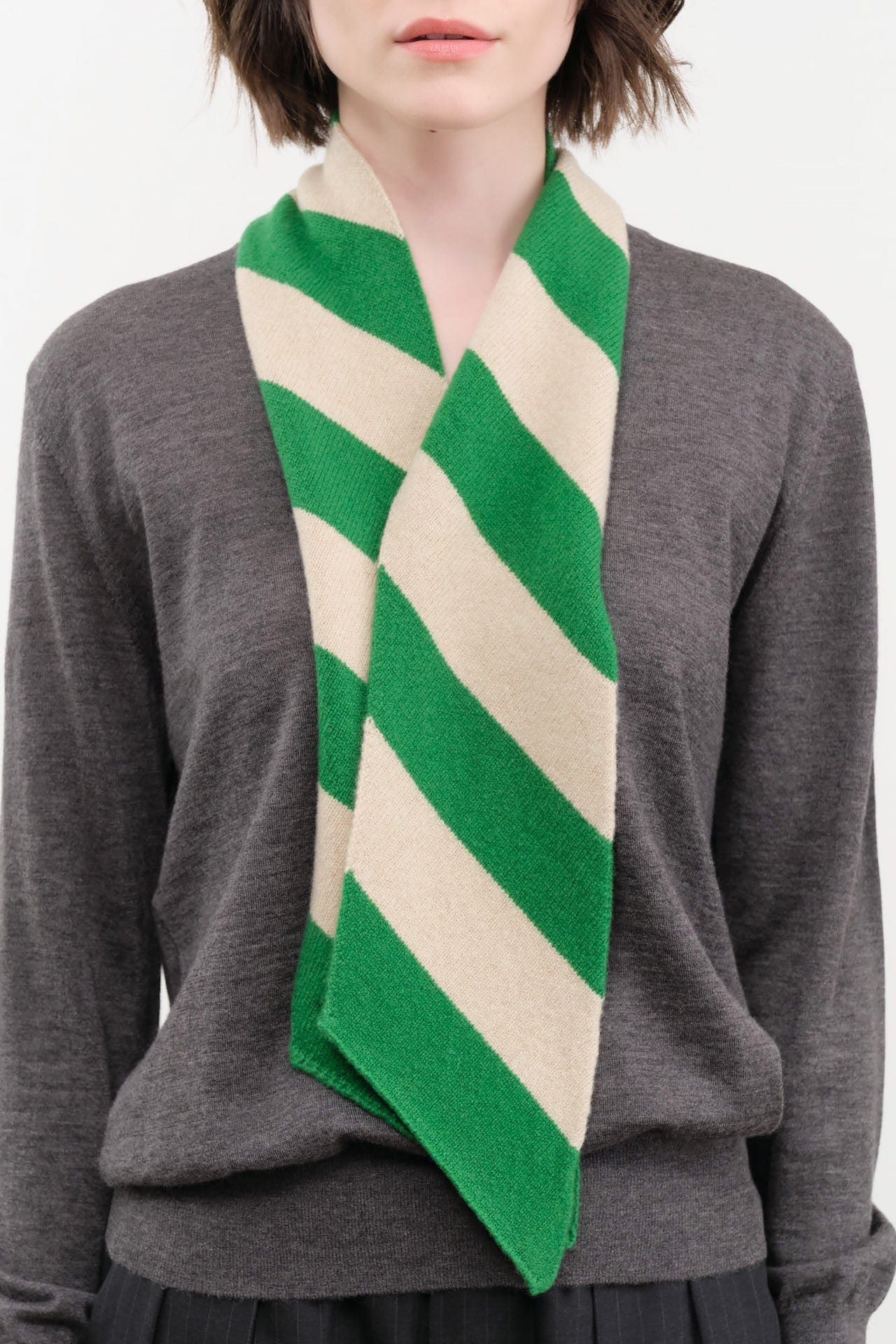 Jo Gordon Accessories Scarves Small Diagonal Stripe Scarf in Pagoda & Oatmeal Pagoda & Oatmeal / One Size