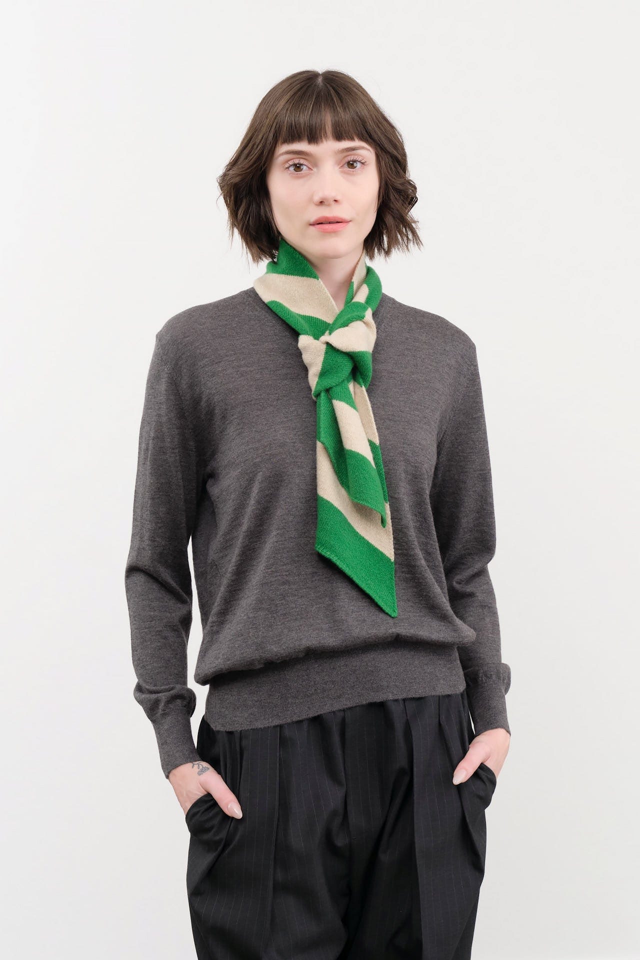 Jo Gordon Accessories Scarves Small Diagonal Stripe Scarf in Pagoda & Oatmeal Pagoda & Oatmeal / One Size