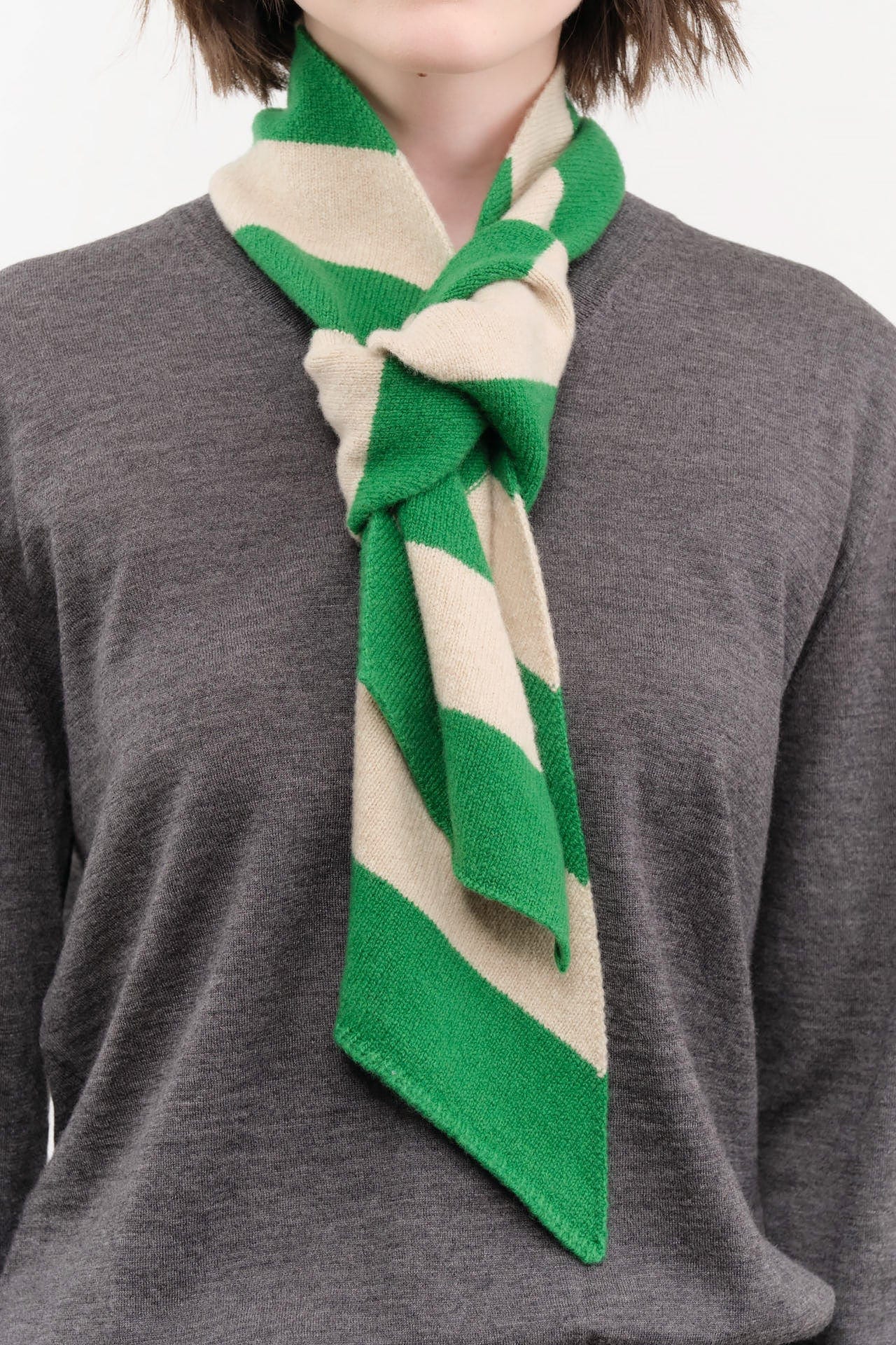 Jo Gordon Accessories Scarves Small Diagonal Stripe Scarf in Pagoda & Oatmeal Pagoda & Oatmeal / One Size