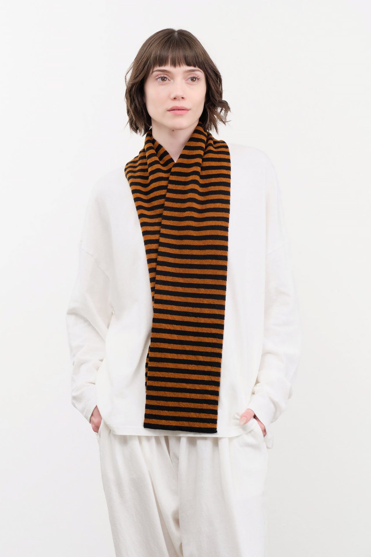Jo Gordon Accessories Scarves Smooth Narrow Stripe Scarf Black & Cumin / One Size