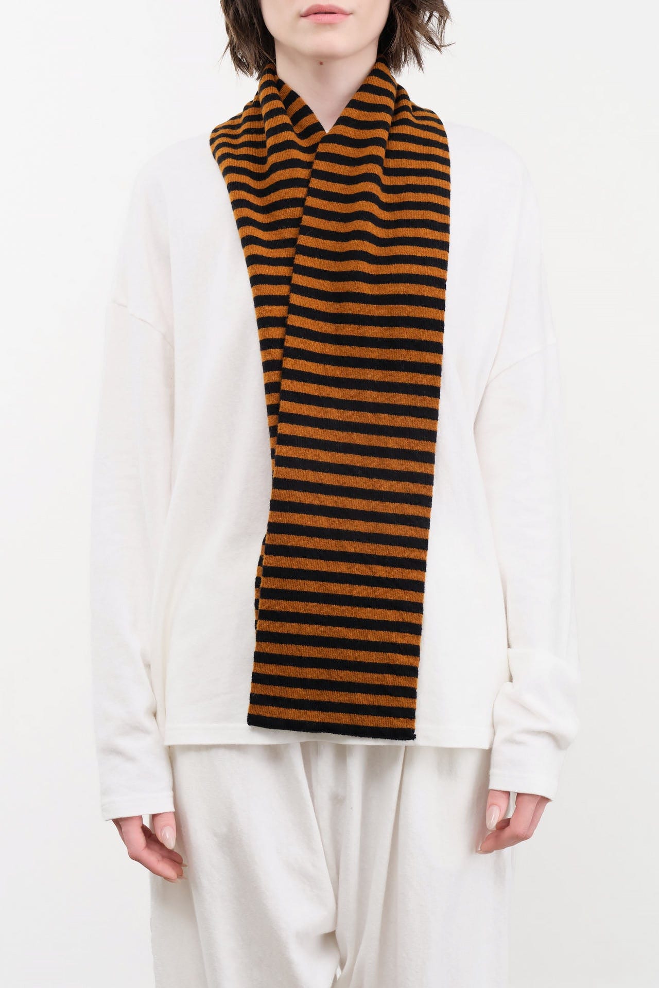 Jo Gordon Accessories Scarves Smooth Narrow Stripe Scarf Black & Cumin / One Size