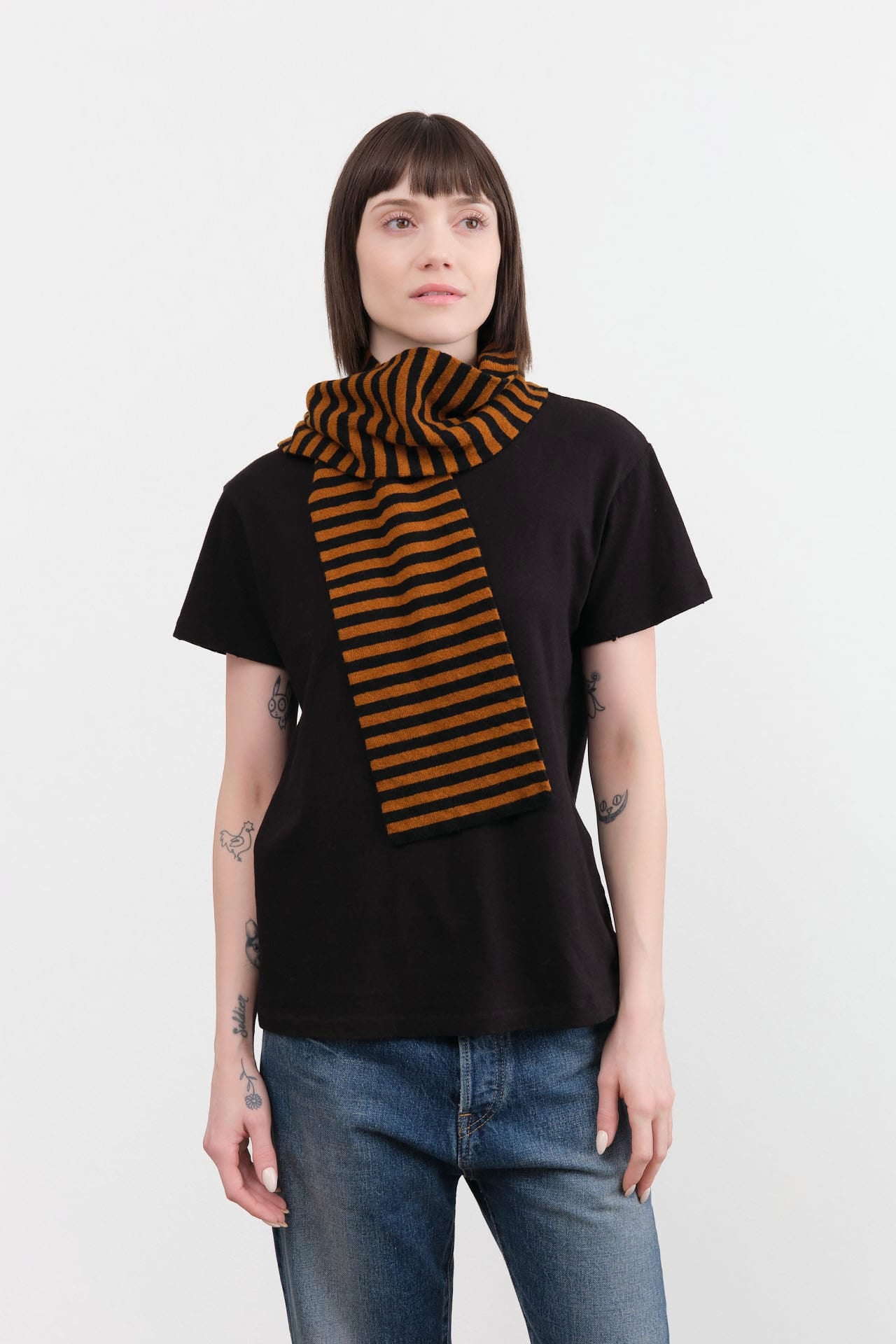 Jo Gordon Accessories Scarves Smooth Narrow Stripe Scarf Black & Cumin / One Size