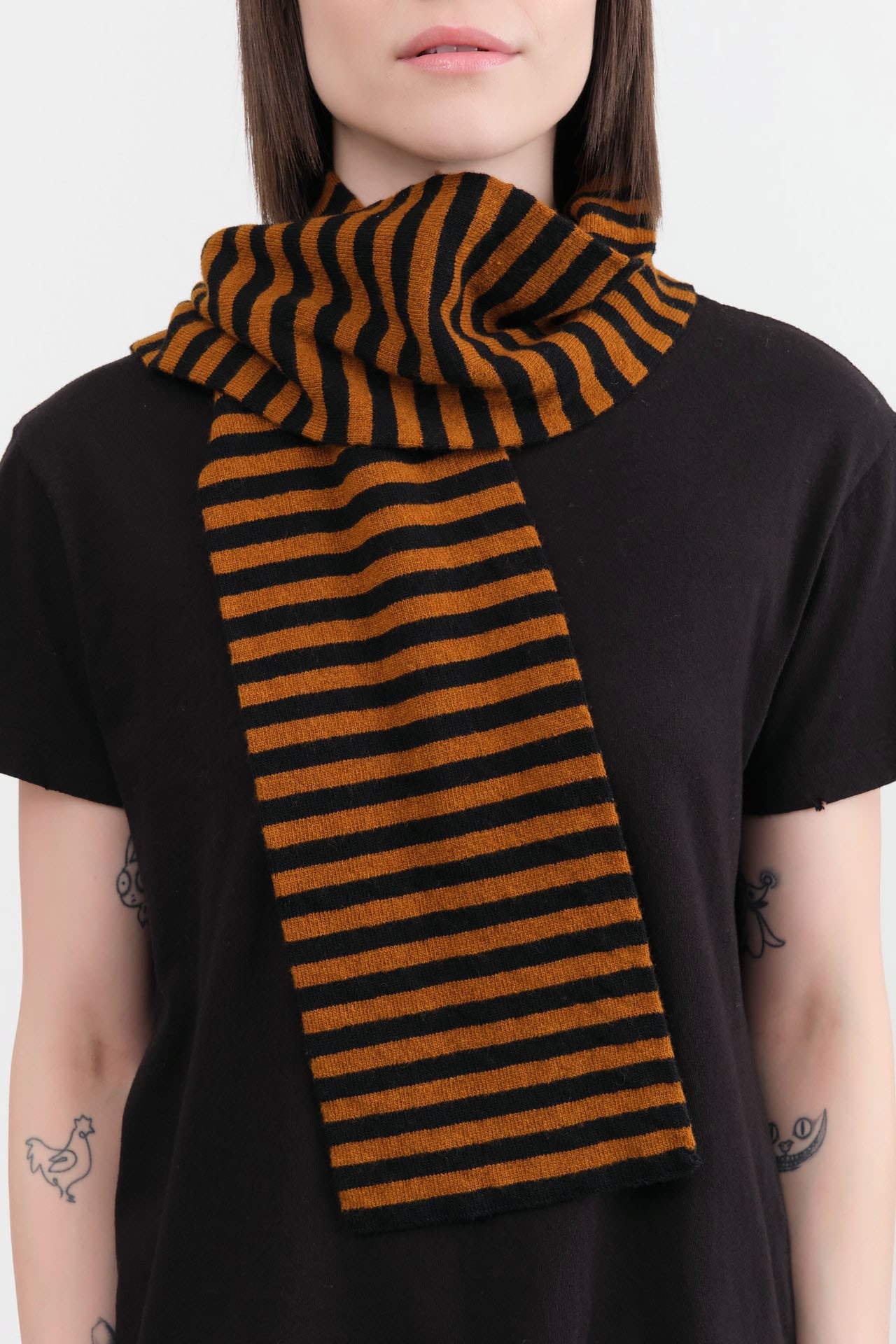Jo Gordon Accessories Scarves Smooth Narrow Stripe Scarf Black & Cumin / One Size