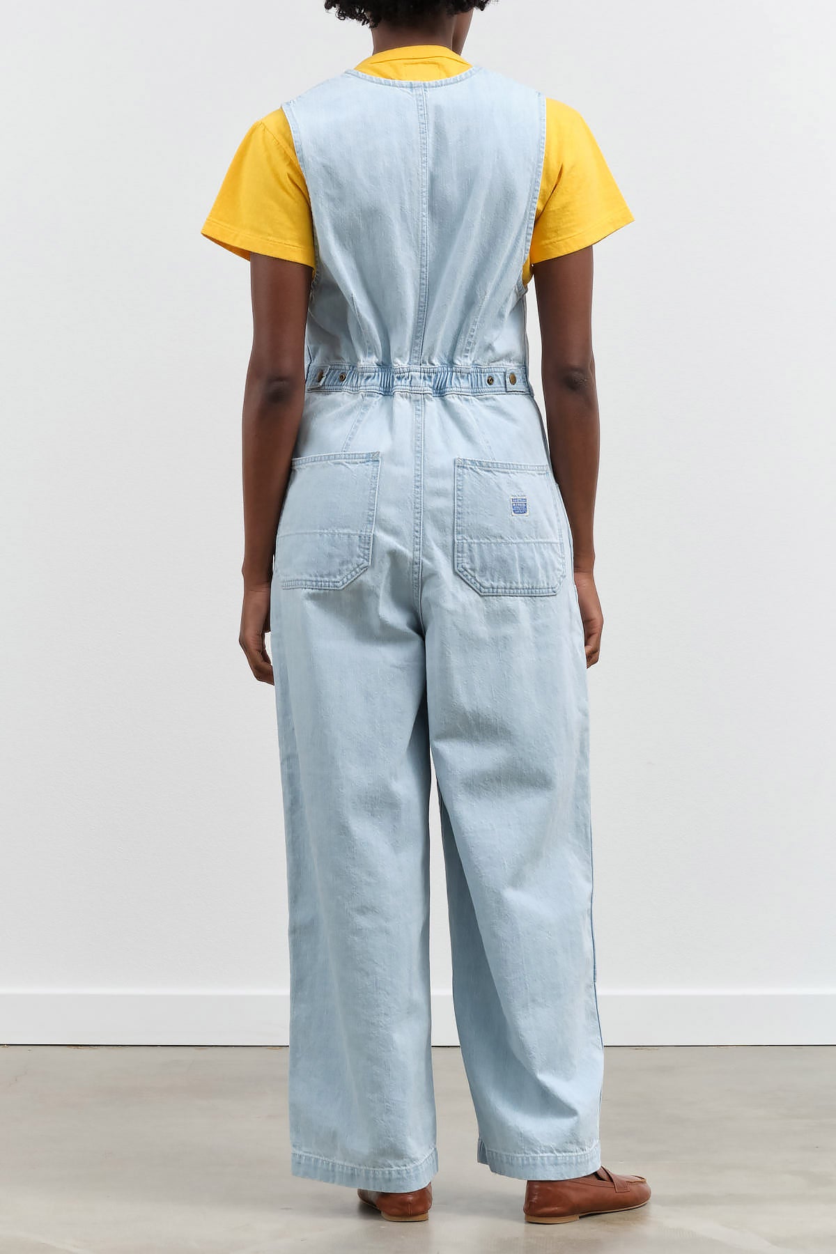 Light Blue Pro 11.5oz Denim Smith Salopette Jumpsuit with Back Cinch Waist and Pockets by Kapital Japanese Brand