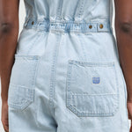 Kapital 11.5oz Denim Smith Salopette Jumpsuit with Back Cinch Waist and Pockets in Light Blue Pro