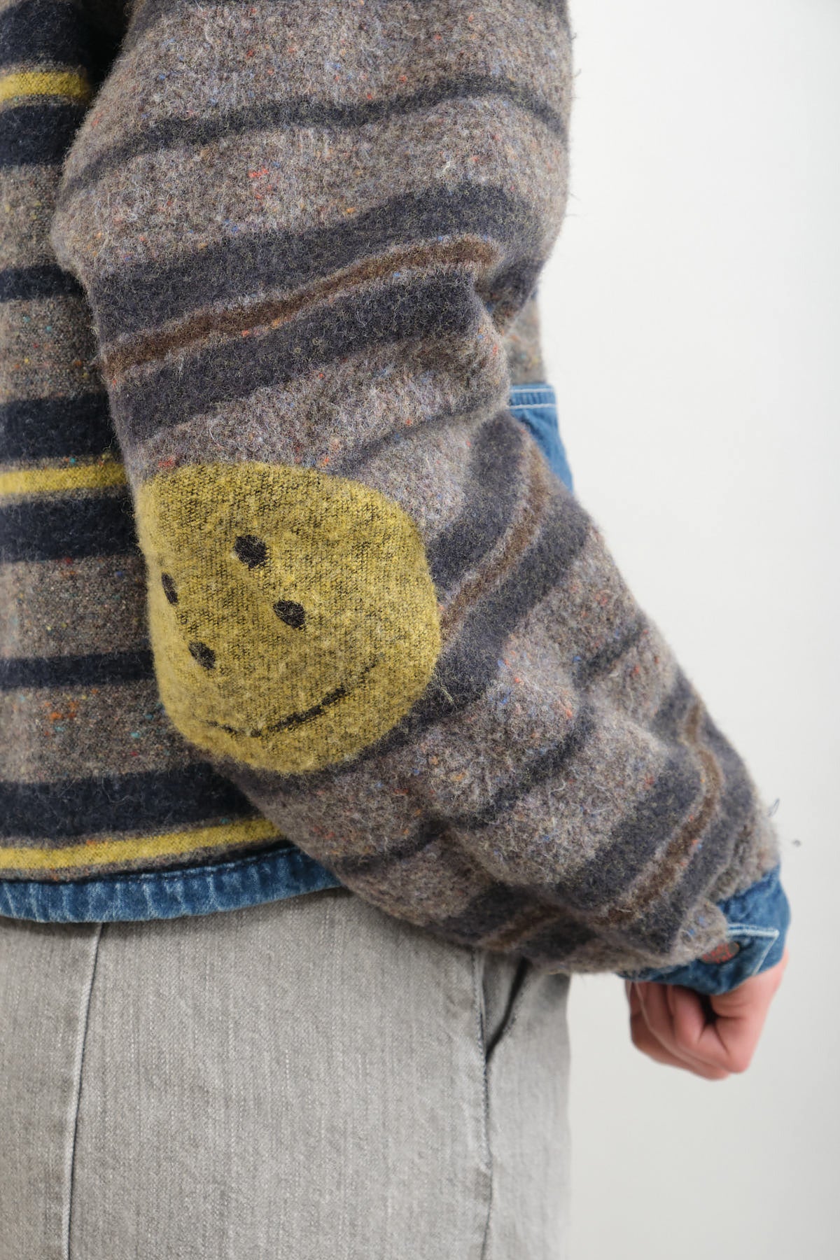 Kapital Smiley Face Fleece Reversible Denimm Jacket 