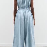 Wide Leg 8oz Denim Non-Sleeve Gypsy All-In-One Jumpsuit by Kapital in Light Blue Pro with Cinch Waist