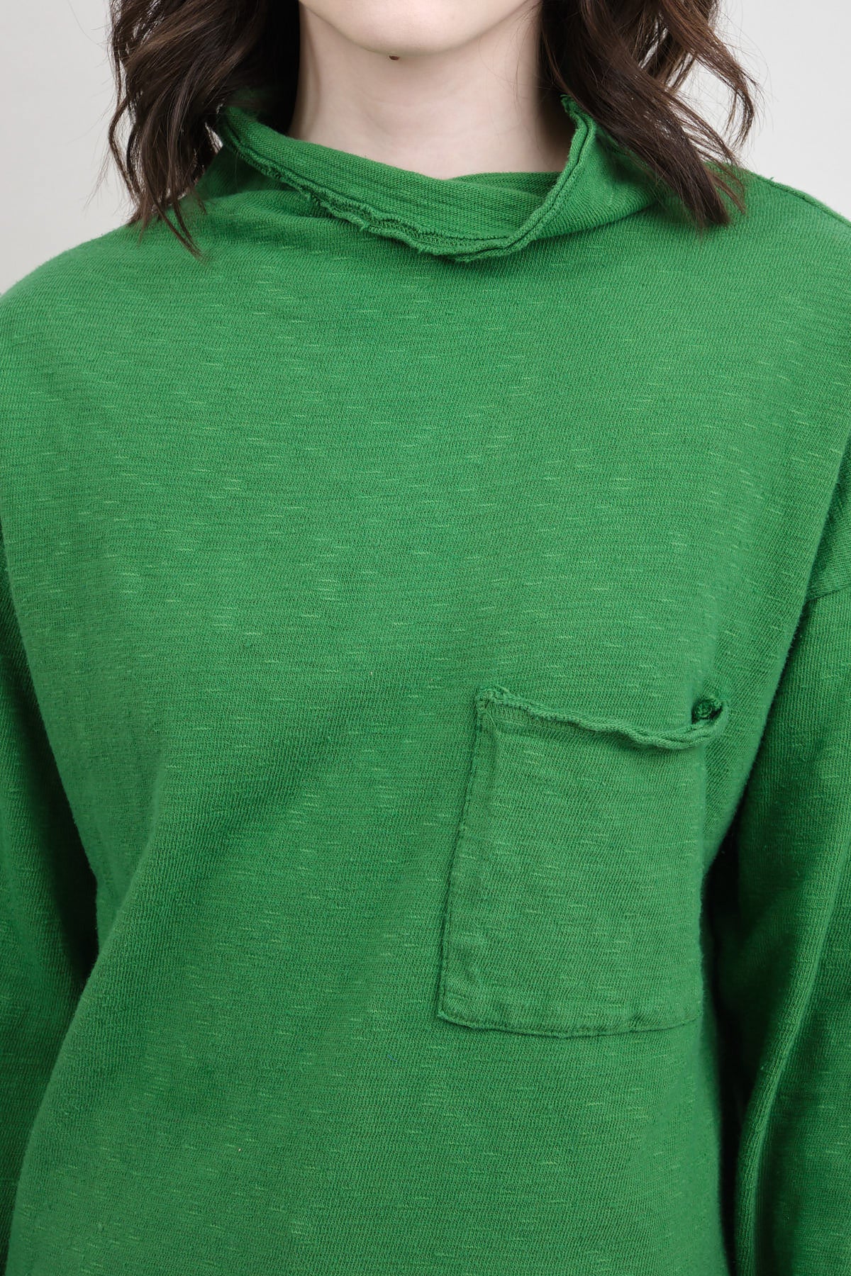 Kapital green mock neck long sleeve T with front pocket in green