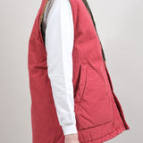 Pink Red Canvas DOTERA Vest Quilted with Corduroy Collar and Pockets from Kapital