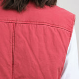 Kapital Pink Red Canvas DOTERA Vest Quilted with Corduroy Collar and Pockets