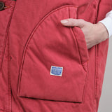 Pink Red Canvas DOTERA Vest Quilted with Corduroy Collar and Pockets from Kapital Sleeveless