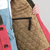 Pink Red Canvas DOTERA Vest Quilted Inside with Corduroy Collar and Pockets from Kapital 