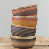 Kat and Roger Handmade Ceramics Deep Side Serving Bowl in Warm and Variety Stripes 