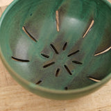 Kati Von Lehman Handmade Ceramic Fruit Colander in Emerald Green Glaze