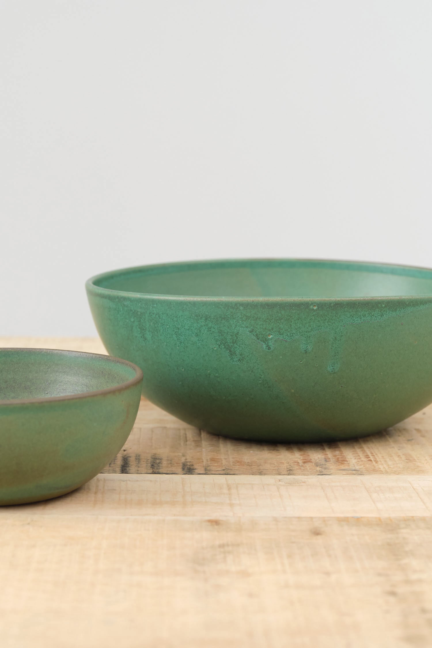 Kati Von Lehman Handmade Ceramic Nesting Kitchen Bowls in Emerald Green Glaze