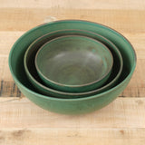 Handmade Ceramic Nesting Kitchen Bowls in Emerald Green Glaze by Kati Von Lehman 