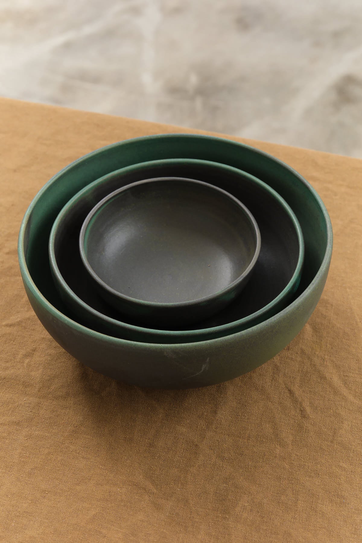 Stacked Nesting Kitchen Bowls in Emerald
