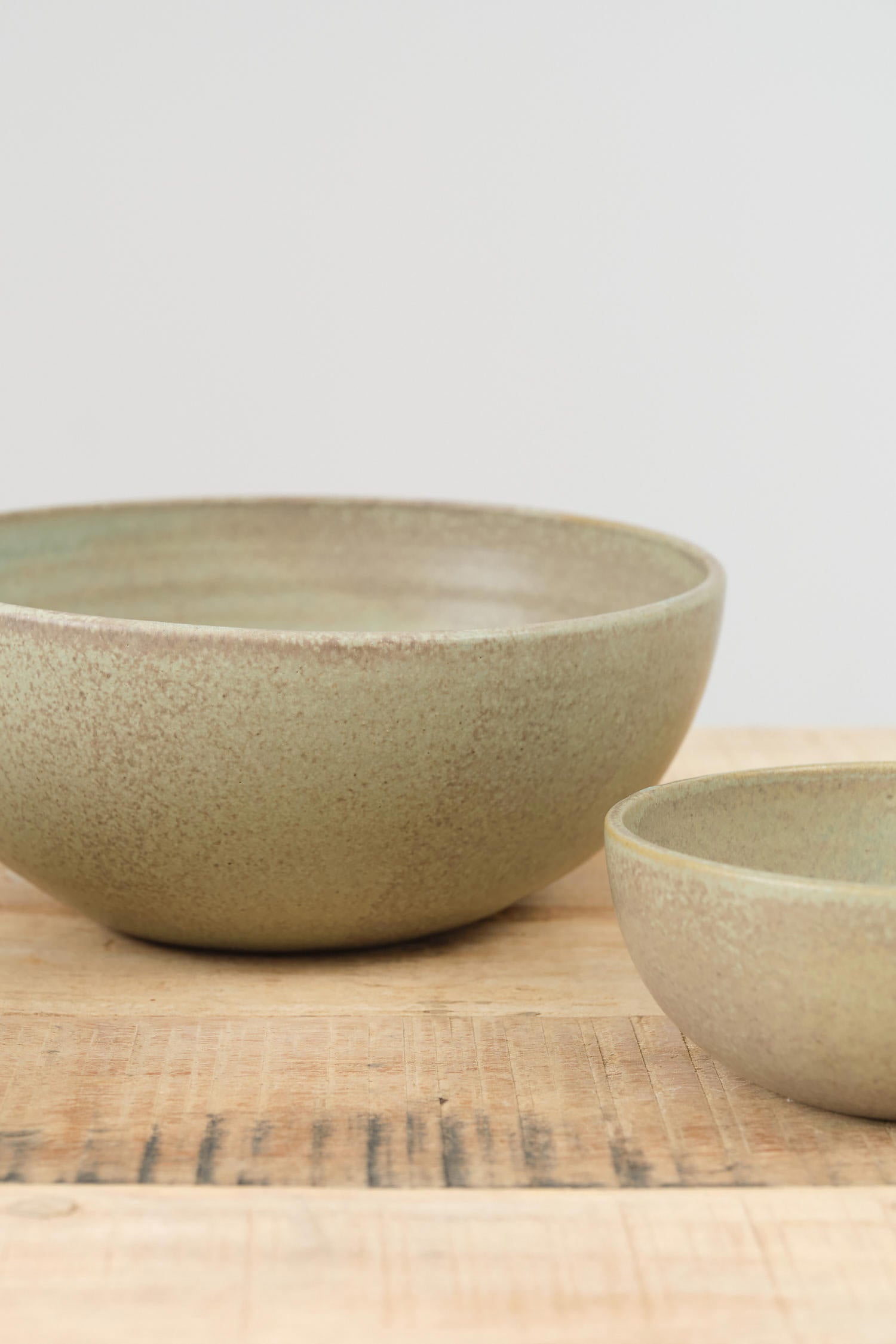 Handmade Ceramic Nesting Kitchen Bowls in Jade Green by Kati Von Lehman