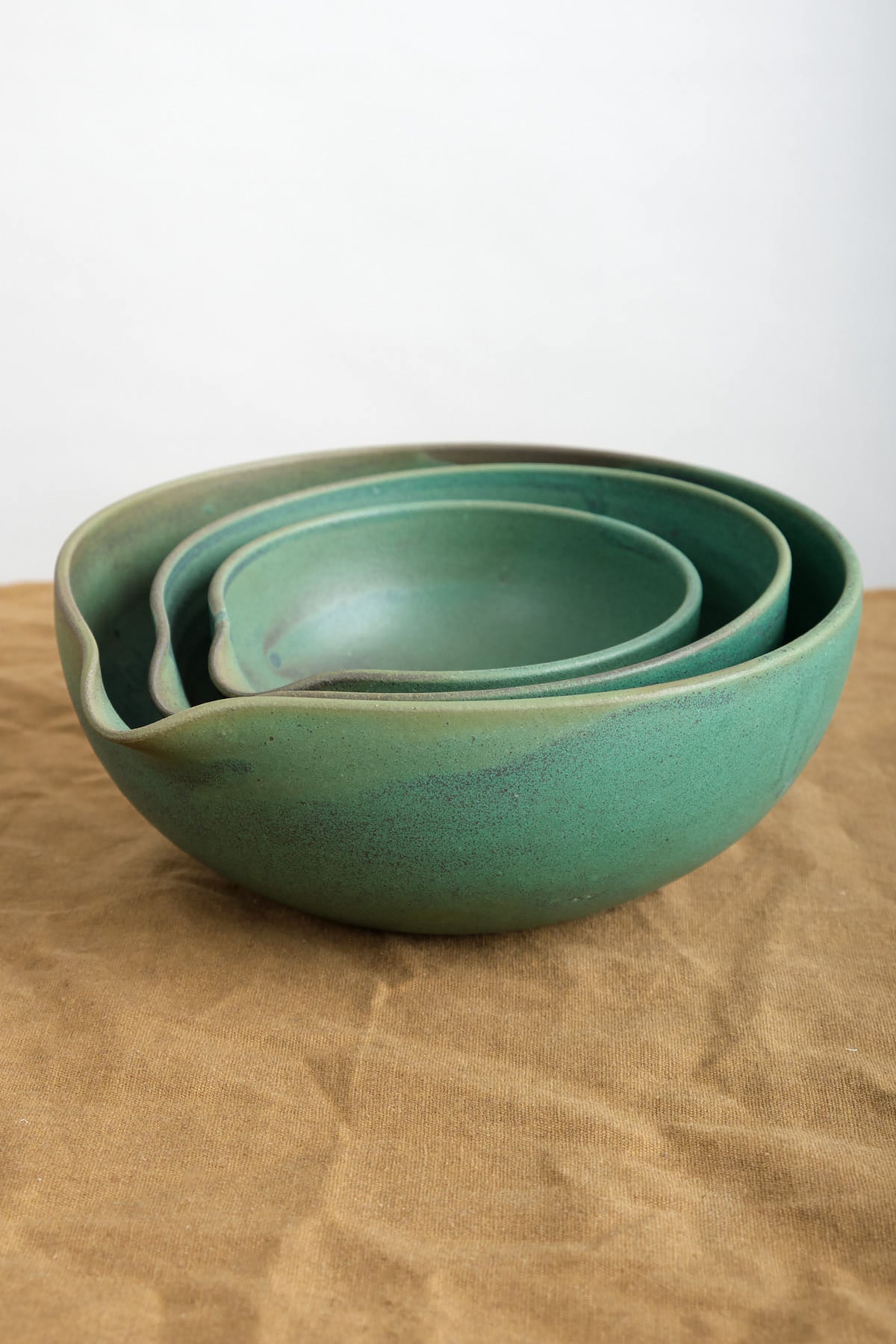 Emerald Pouring Bowl Set of three Nesting together for storage