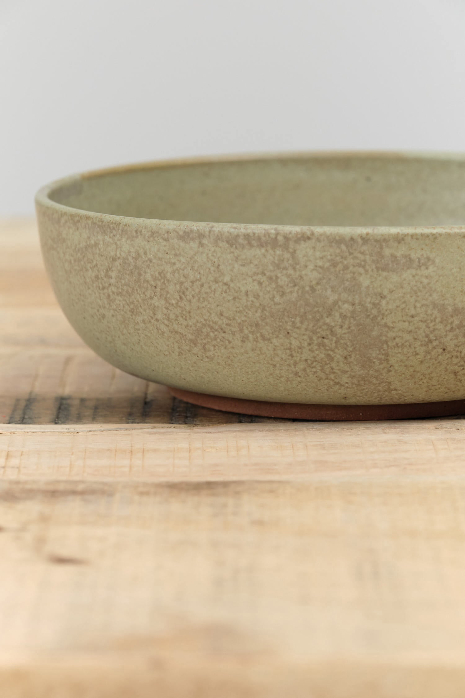 Kati Von Lehman Handmade Shallow Ramen Bowl Ceramic Pottery in Jade Green Glaze 