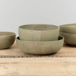 Handmade Shallow Ramen Bowl Ceramic Pottery in Jade Green Glaze by Kati Von Lehman 