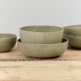 Handmade Shallow Ramen Bowl Ceramic Pottery in Jade Green Glaze by Kati Von Lehman 