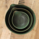 Spouted Nesting Kitchen Bowl Set in Emerald Green Glaze by Kati Von Lehman Ceramics 