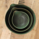 Spouted Nesting Kitchen Bowl Set in Emerald Green Glaze by Kati Von Lehman Ceramics 