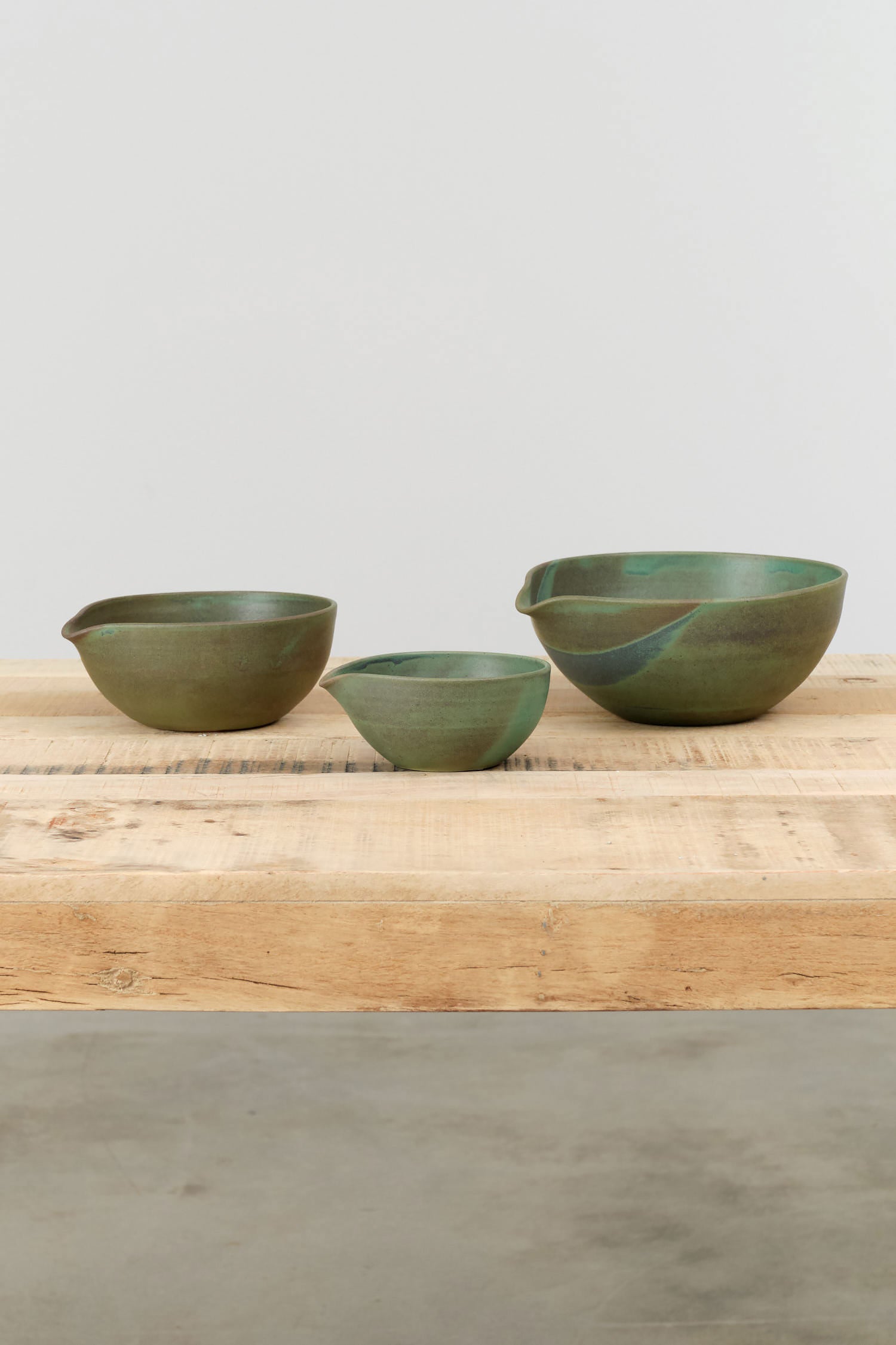 Spouted Nesting Bowl Set by Kati Von Lehman in Emerald