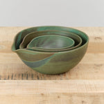 Kati Von Lehman Ceramics Spouted Nesting Kitchen Bowl Set in Emerald Green Glaze 